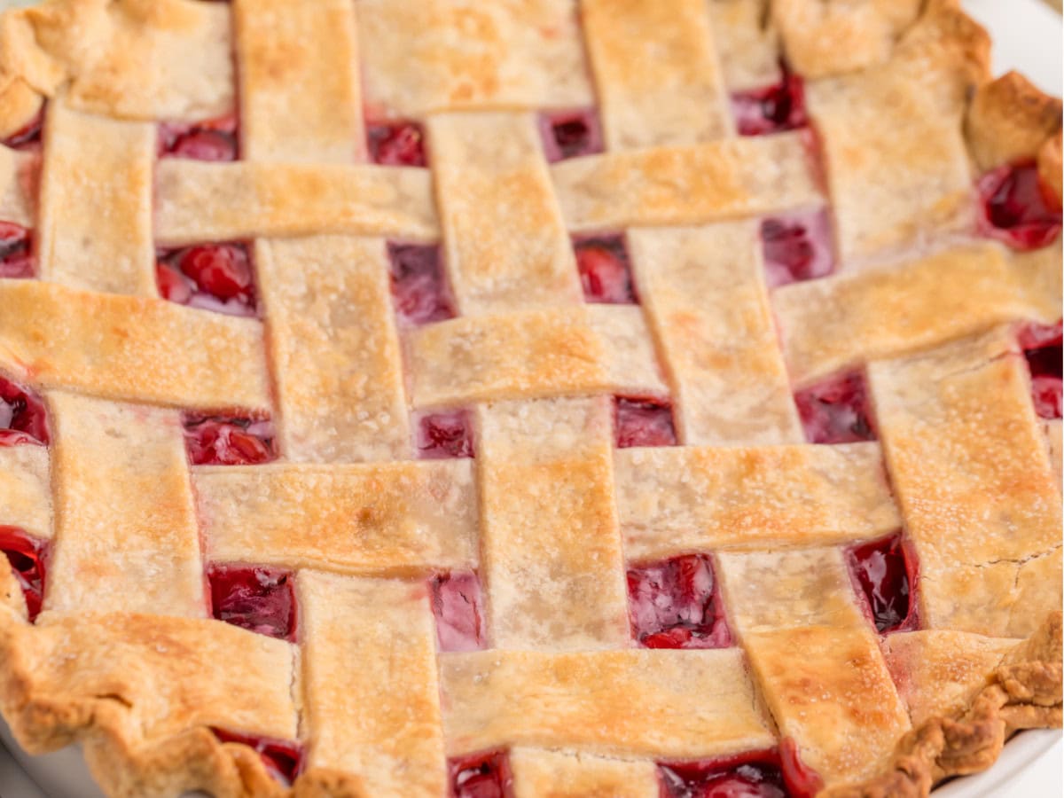 Easy cherry pie with golden lattice crust