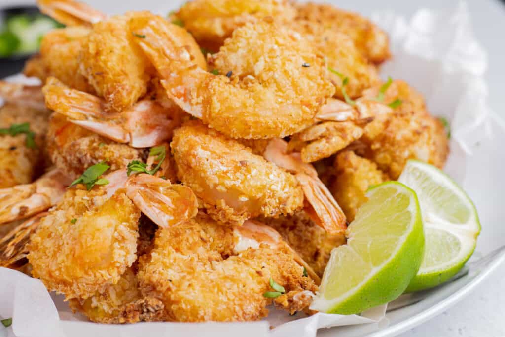 coconut shrimp with a lime wedge