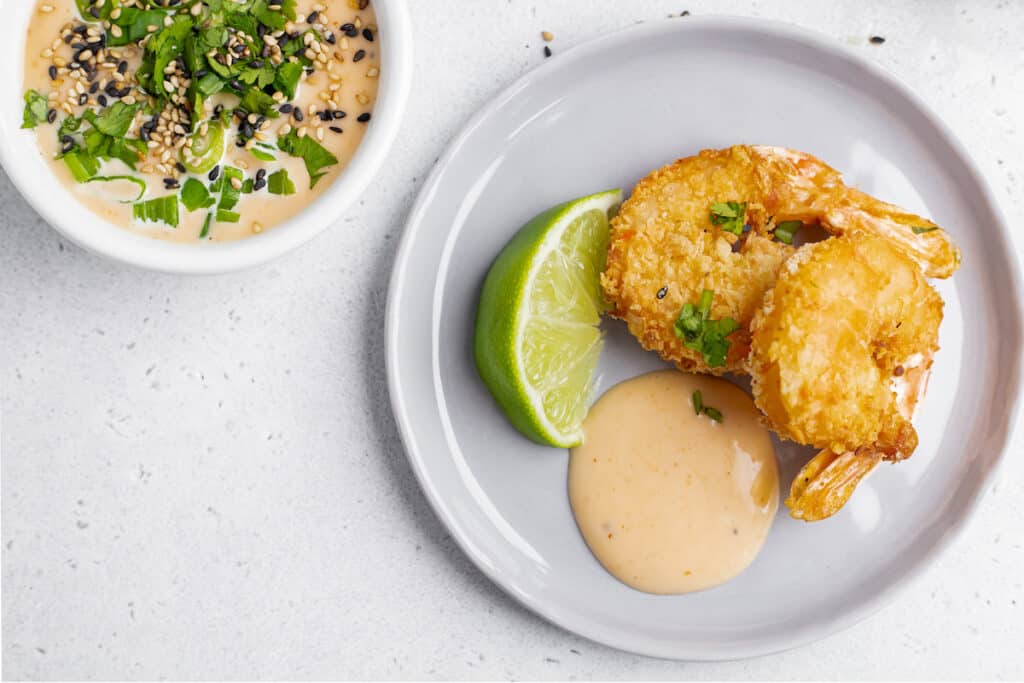 honey sriracha mayo with coconut shrimp