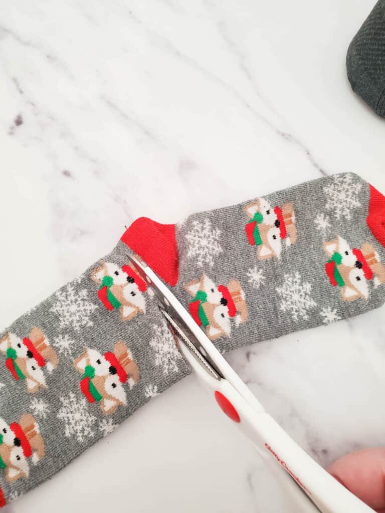 cut Christmas sock just above heel