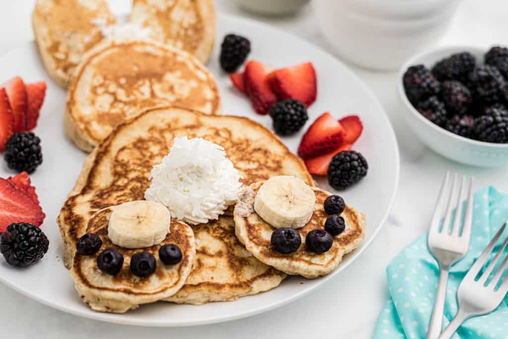 bunny pancakes on a white plate