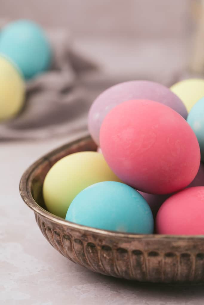 Easter eggs dyed with food color