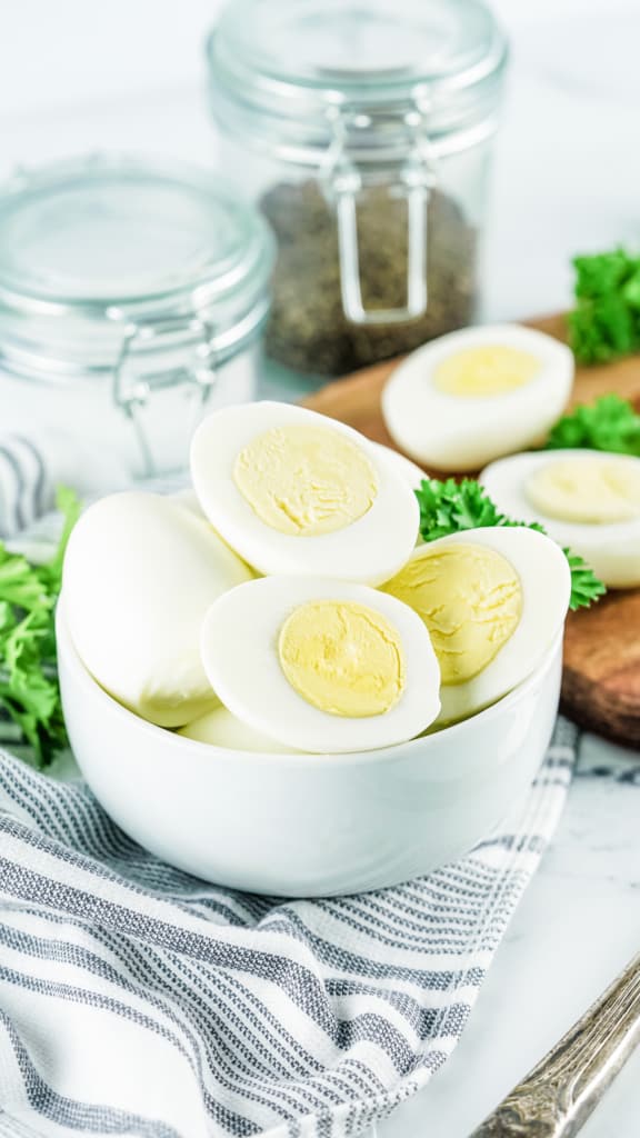 a bowl of perfectly cooked hard boiled eggs