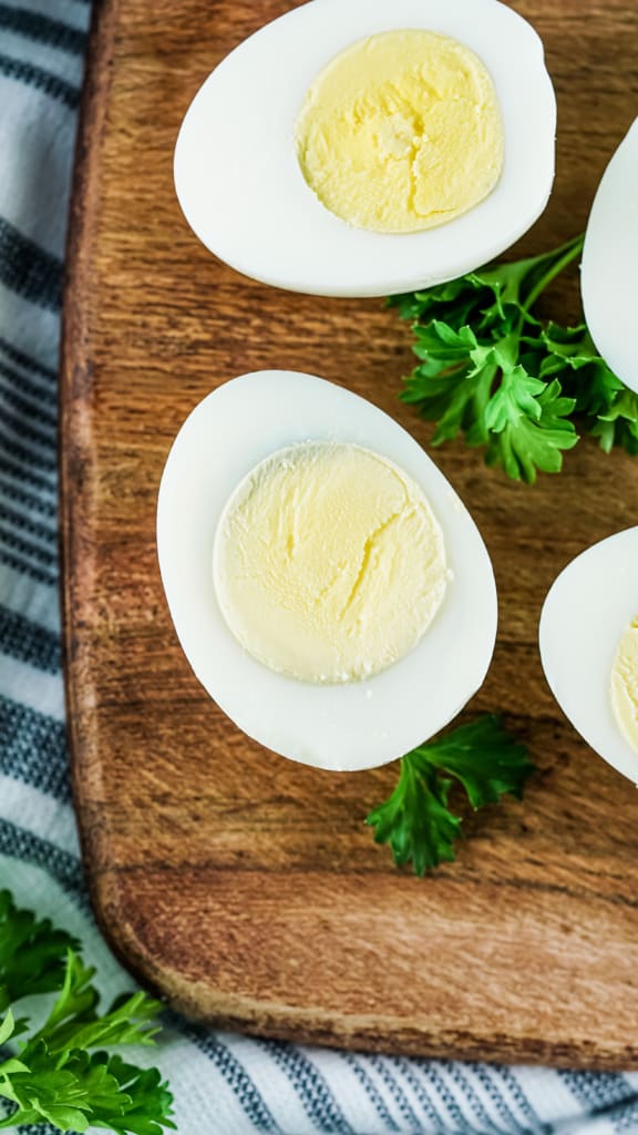 hard boiled eggs cut in half