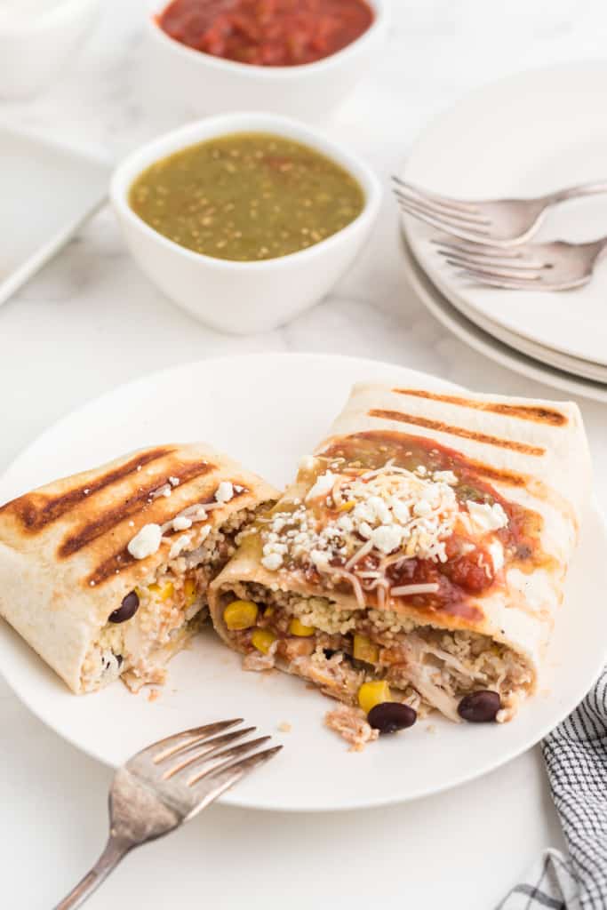 easy chicken burrito with feta and BBQ sauce