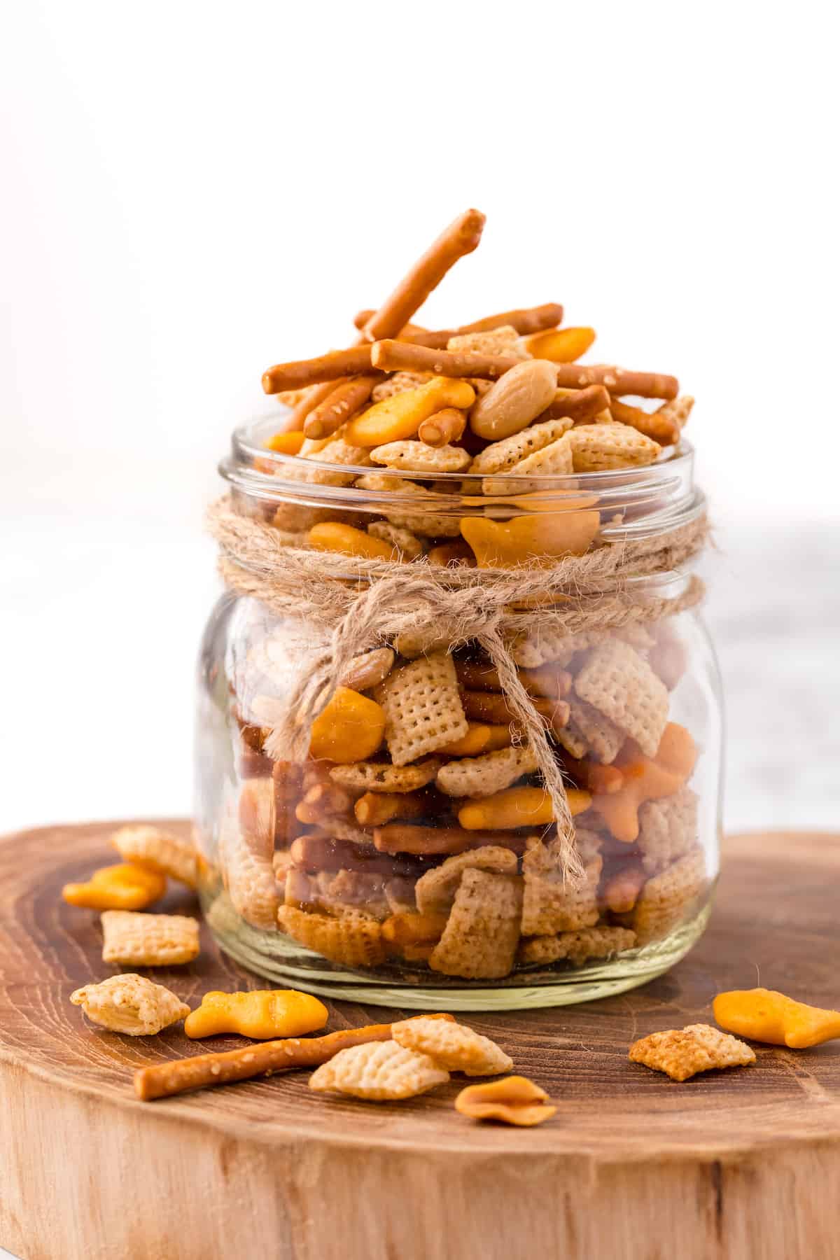 a jar full of savory Chex Mix