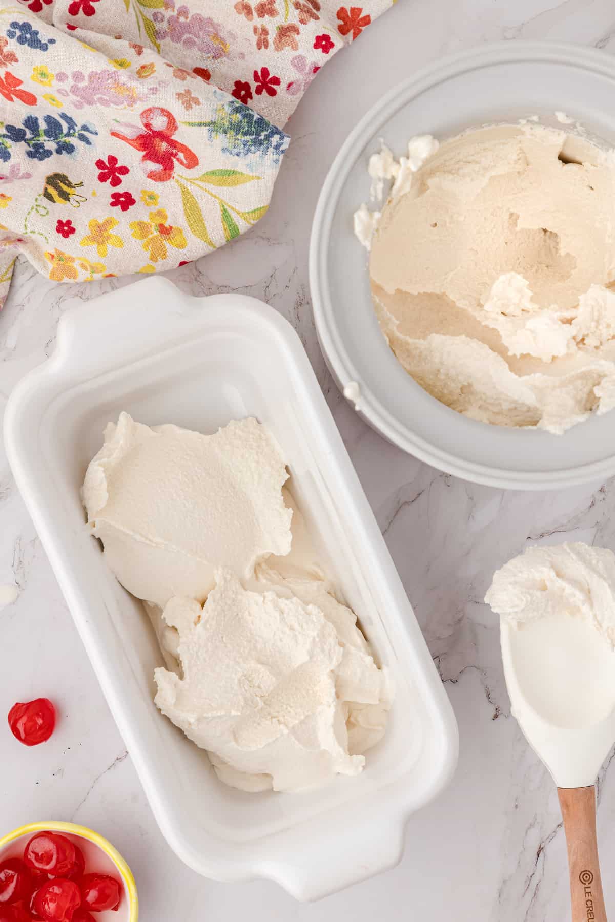 spoon the soft ice cream into a shallow pan