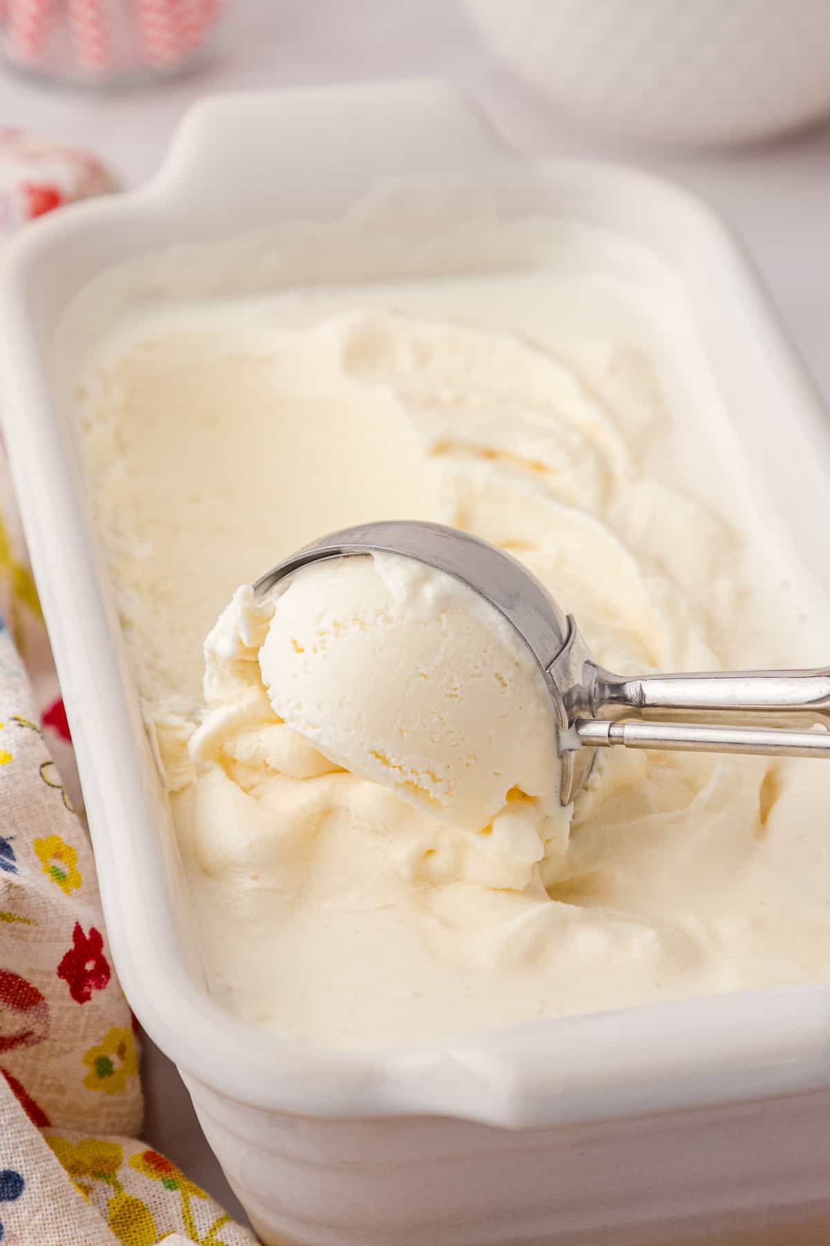a scoop of homemade vanilla ice cream
