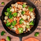 stir fry the veggies in the same cast iron skillet