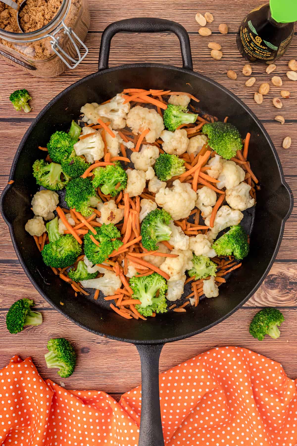 stir fry the veggies in the same cast iron skillet