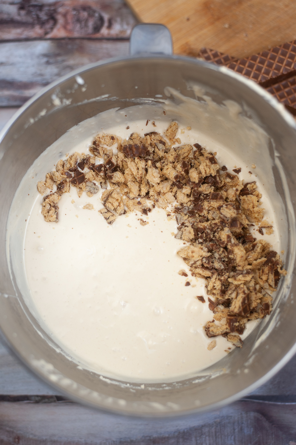 add the chopped Nutty Buddy bars to the peanut butter ice cream