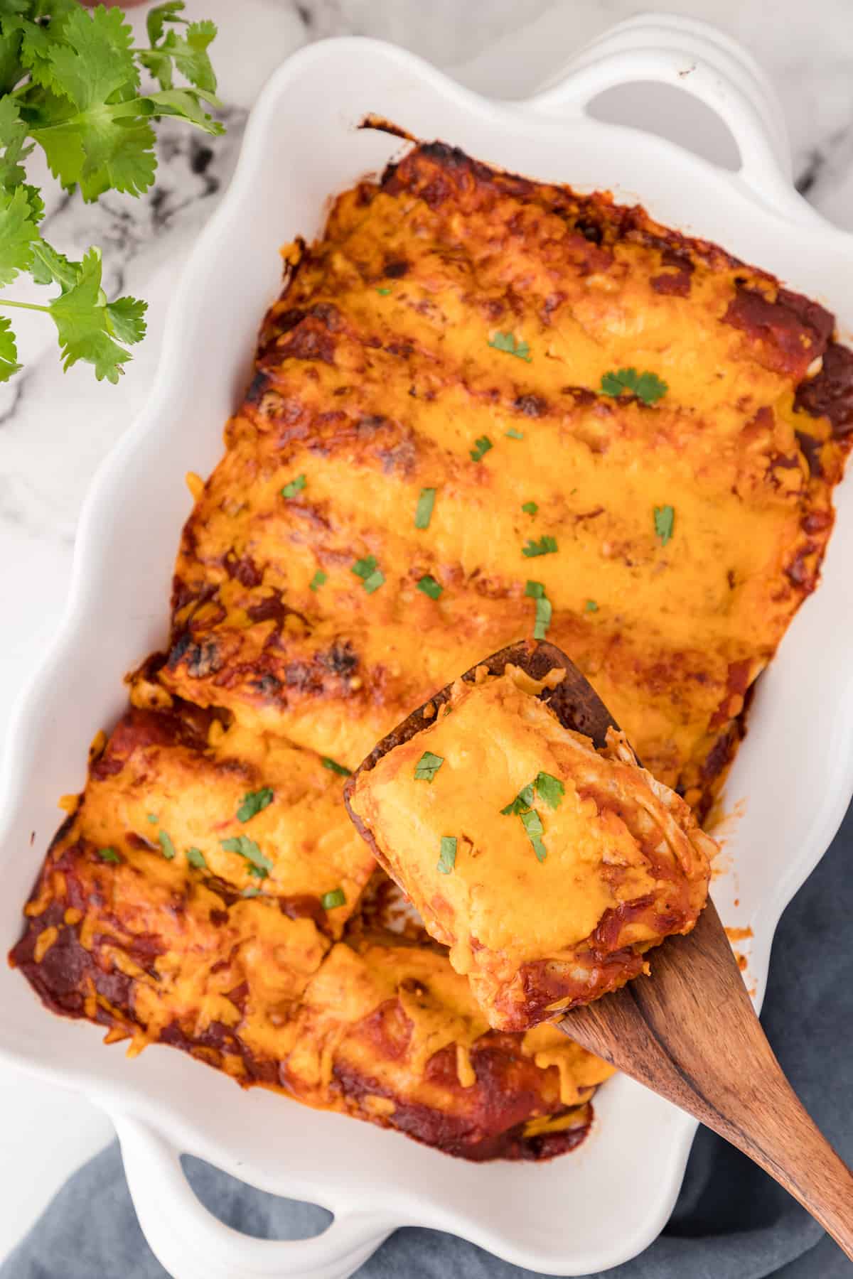 one serving of BBQ chicken enchiladas