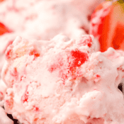 a close up of strawberry cheesecake ice cream