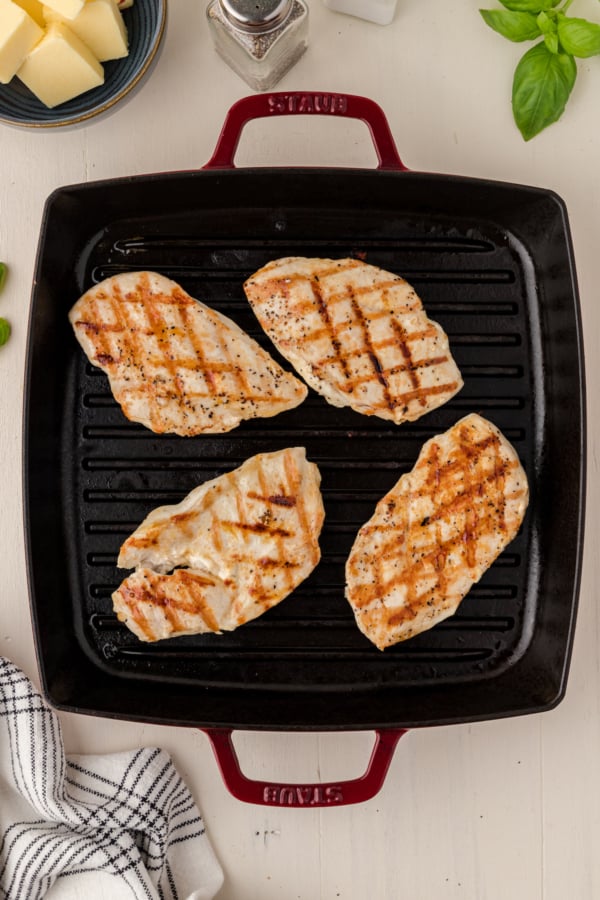 seared chicken in a grill pan