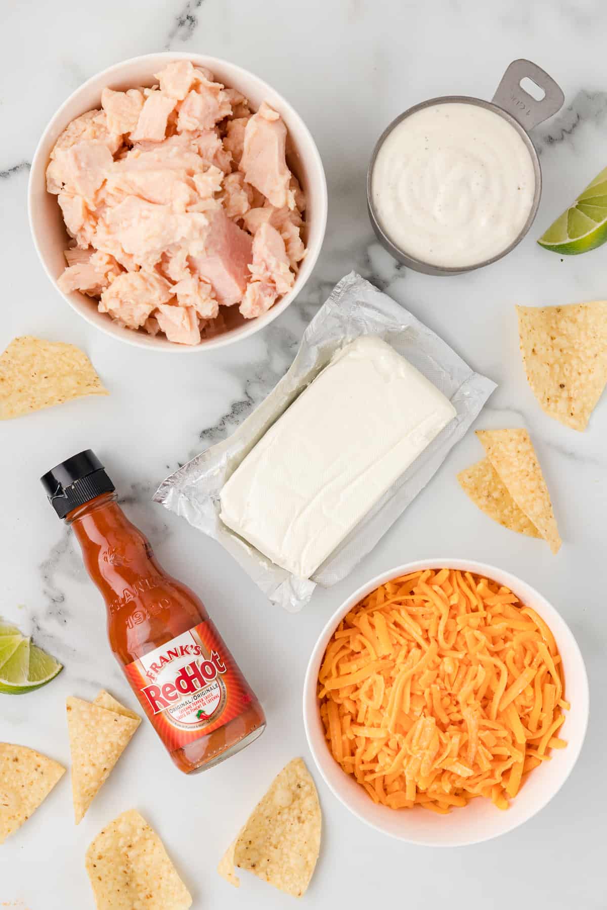 mild buffalo chicken dip ingredients with Frank's RedHot sauce