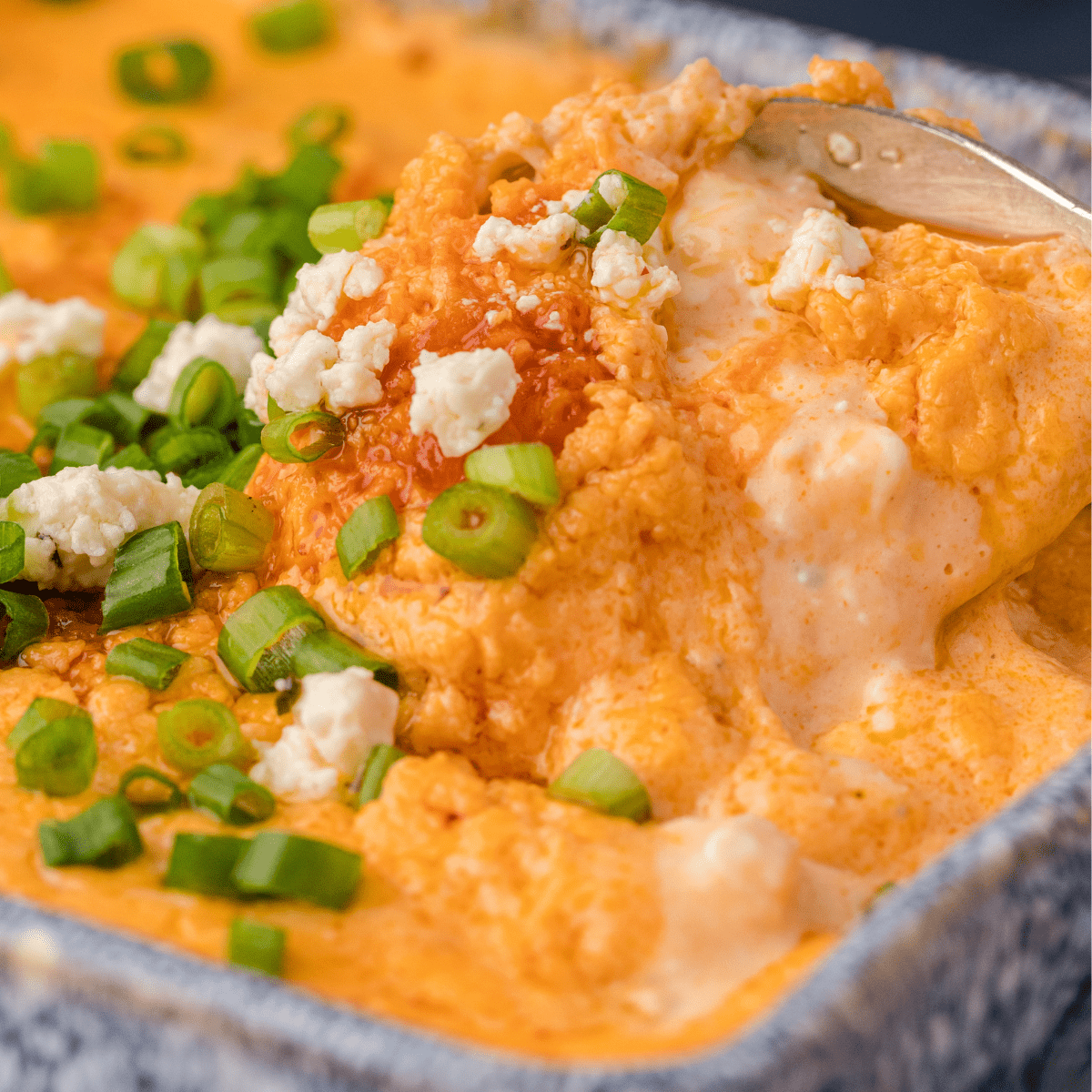 a close up of mild Buffalo Chicken Dip with Frank's RedHot Sauce