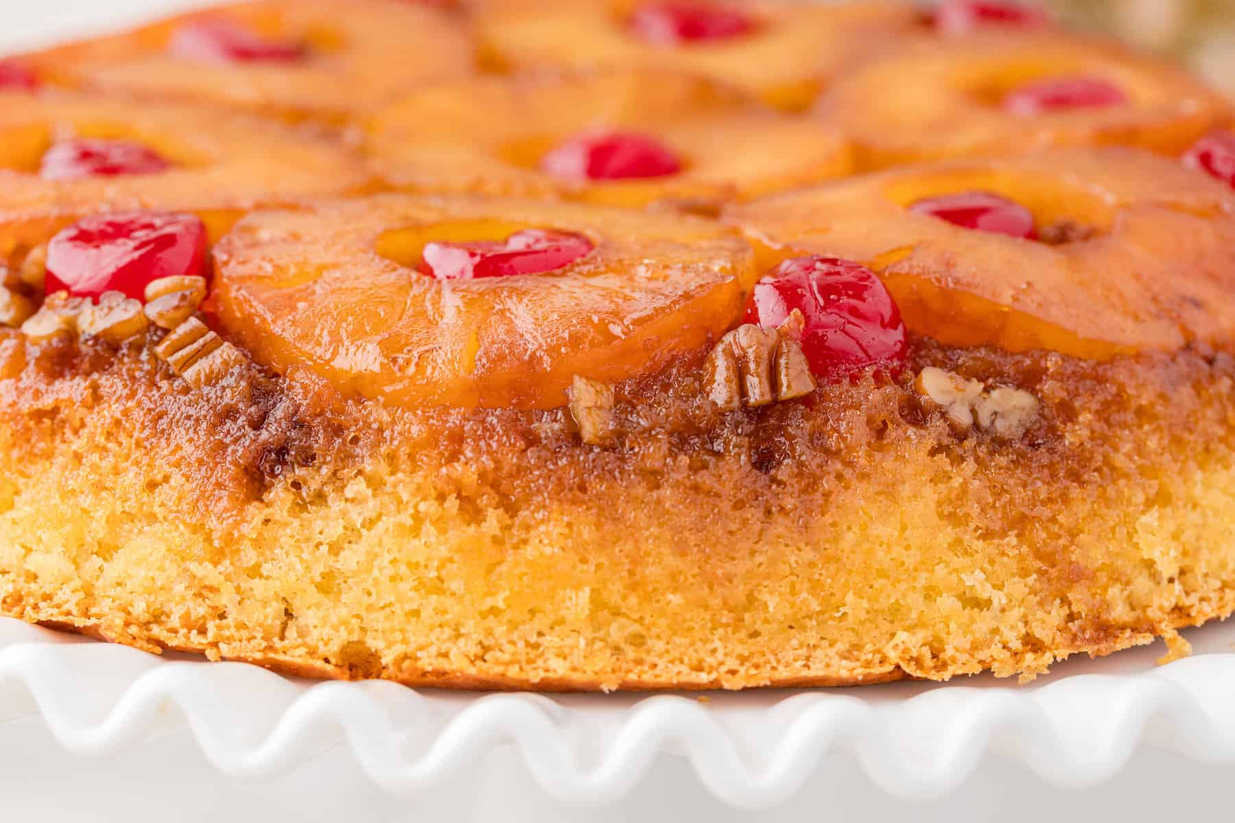 the edge of a skillet pineapple upside down cake