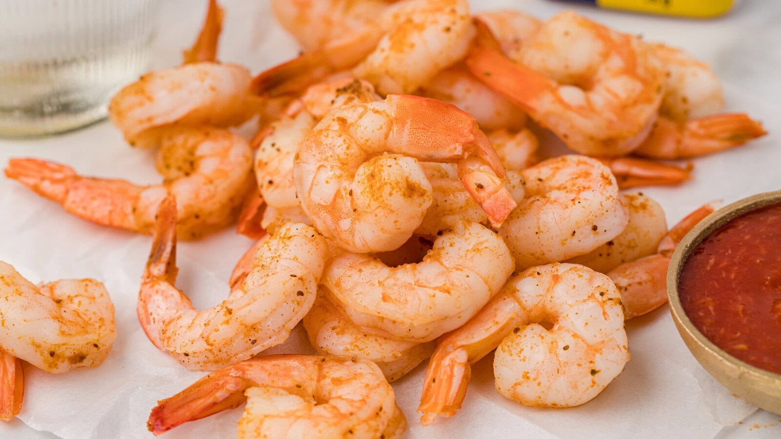 Old Bay peel and eat shrimp on parchment paper