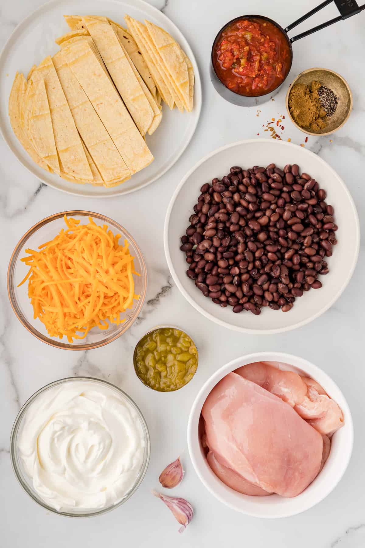 ingredients for Mexican layered chicken casserole
