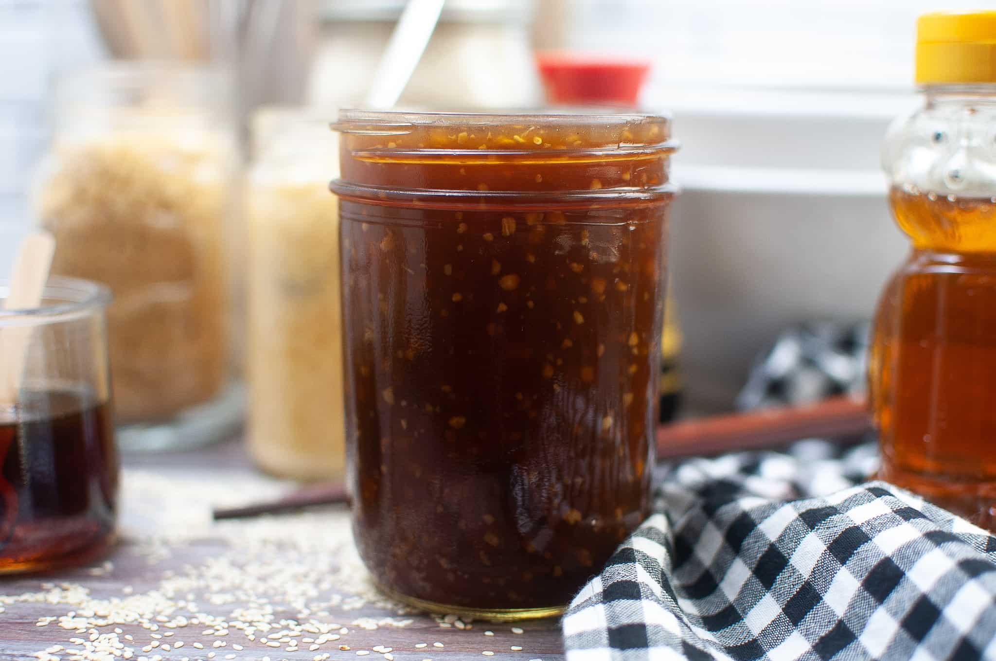 sweet teriyaki sauce in a mason jar