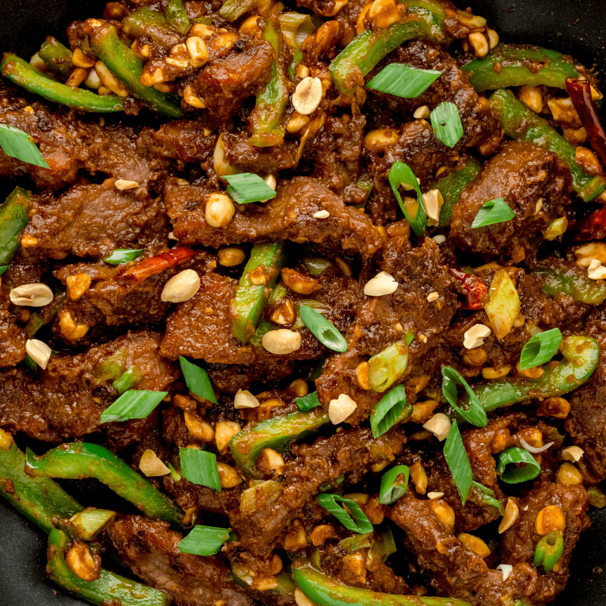 close up of Kung Pao beef