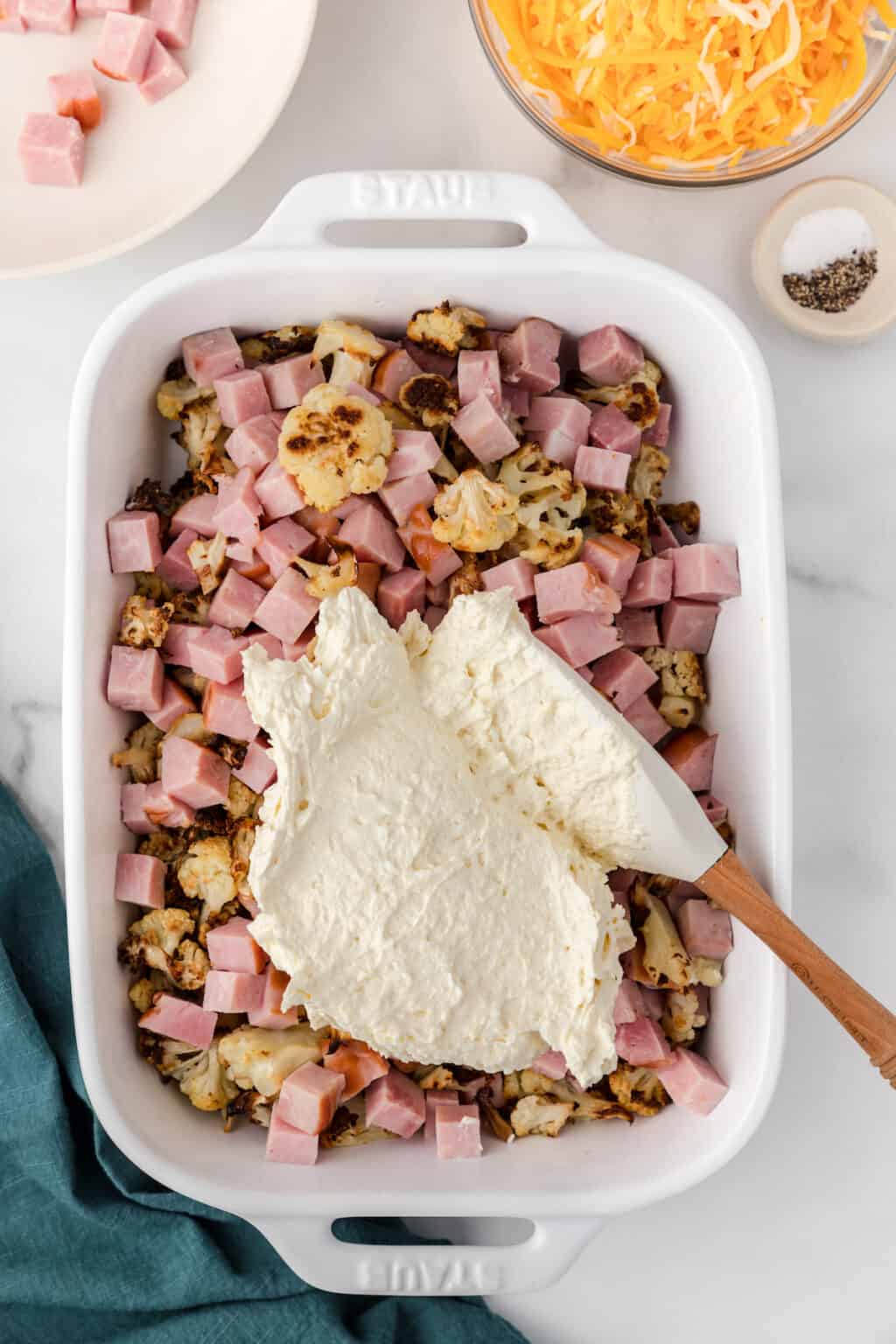 Low-Carb Ham and Cheese Casserole with Cauliflower