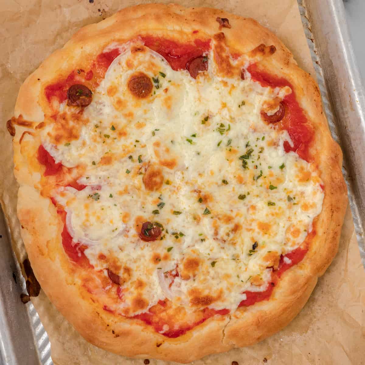 Sheet Pan Pizza With Dough Made From Scratch In A Food Processor