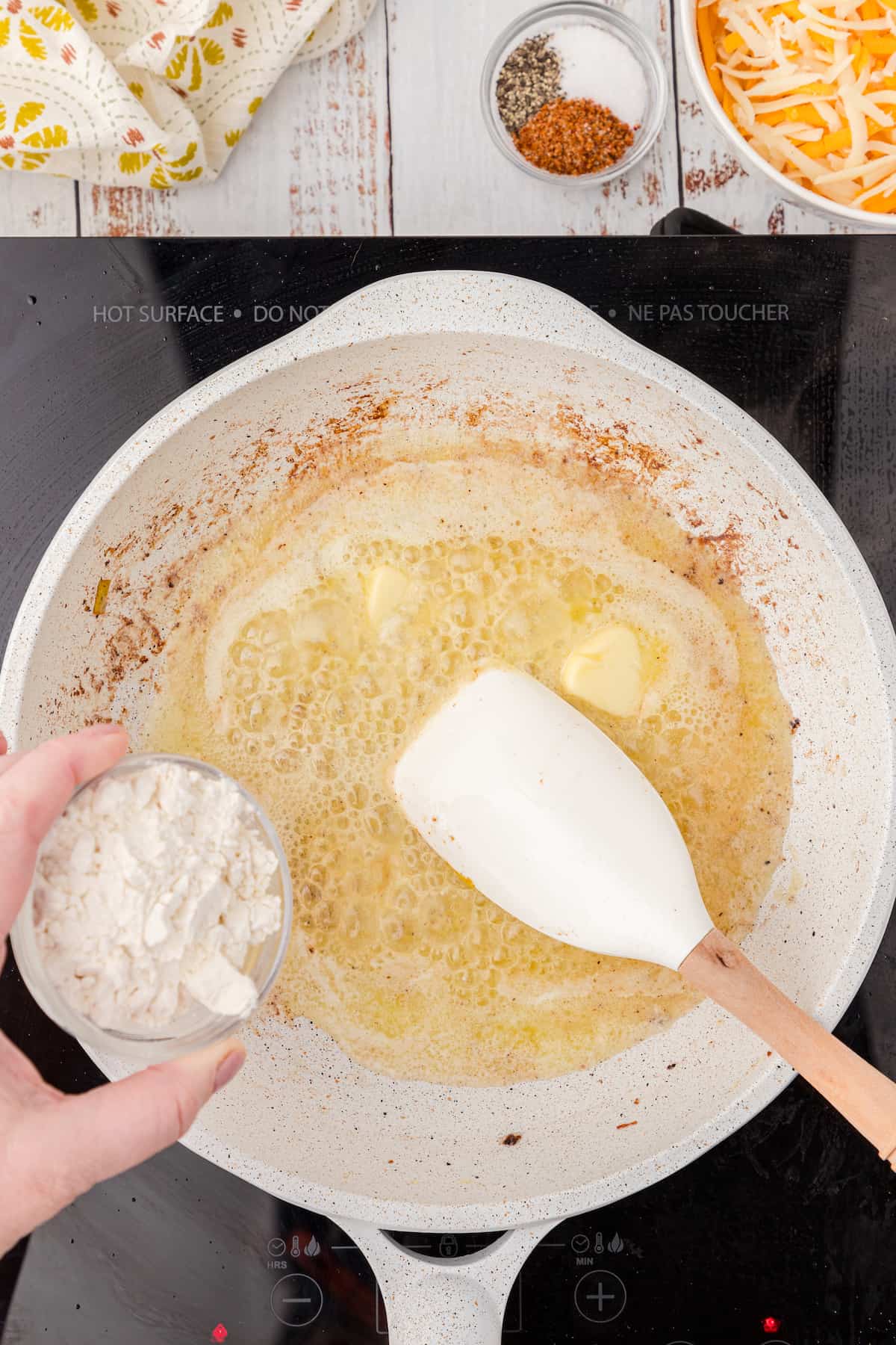 making a roux with butter or bacon grease and flour