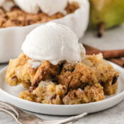 Pear Crisp with Fresh Pears topped with homemade ice cream