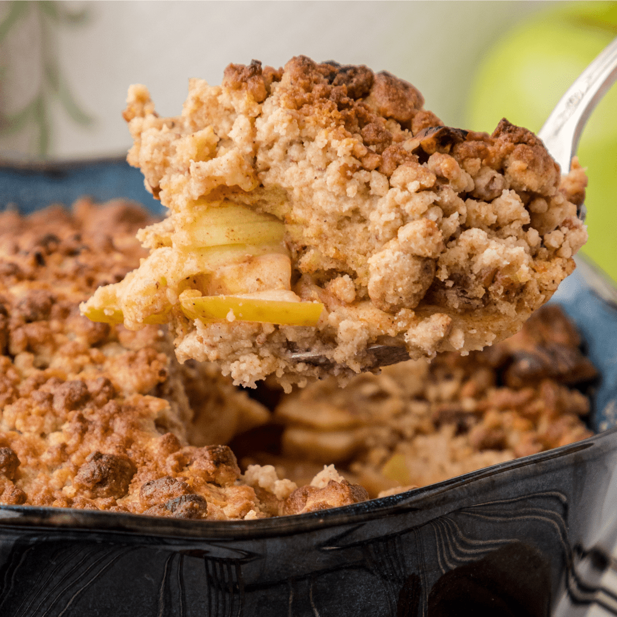 a close up of the best pear crisp recipe