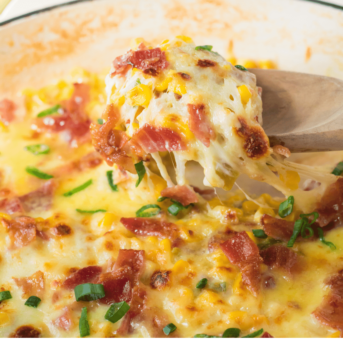 skillet corn with strings of cheese