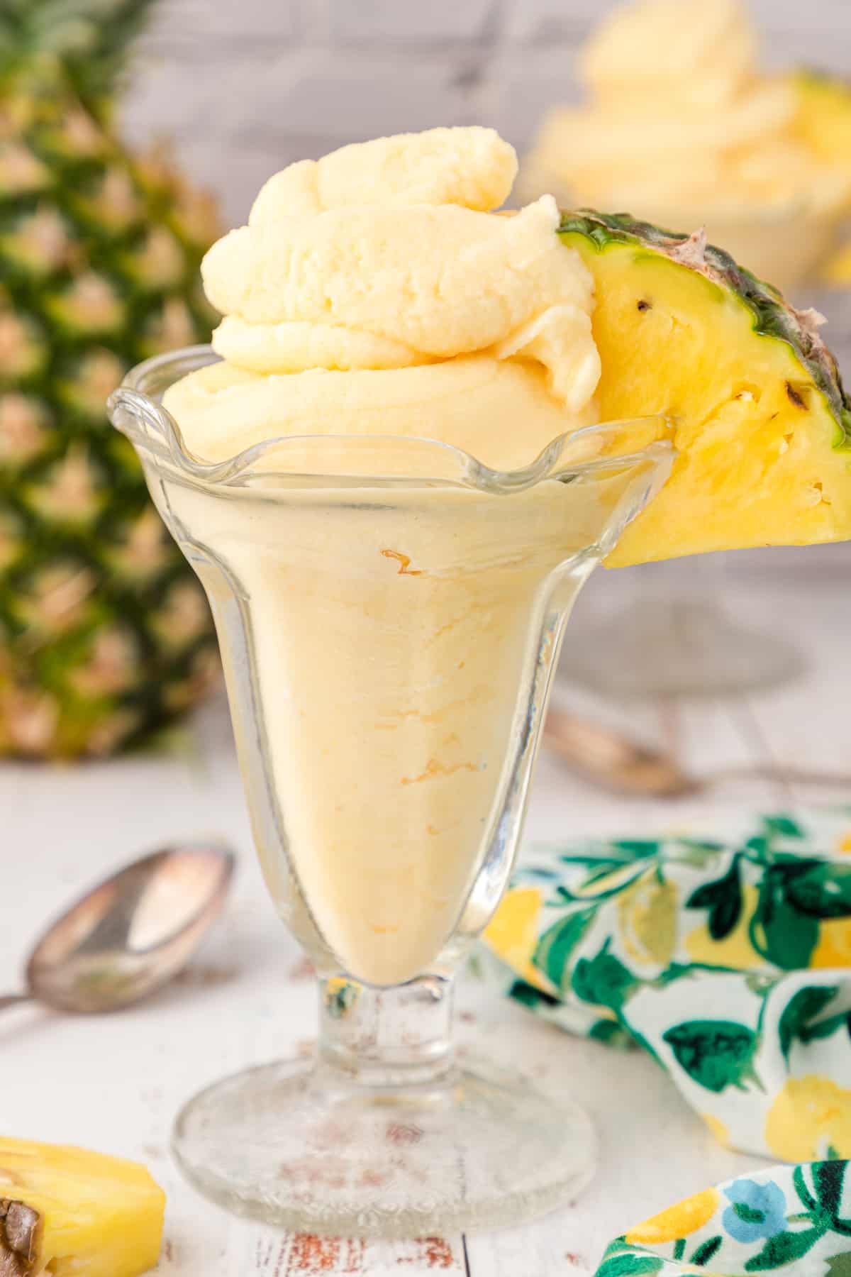 homemade pineapple ice cream in a tall glass