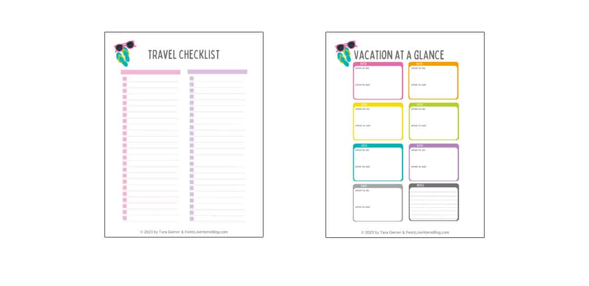 Sample pages from the Family Travel Planner