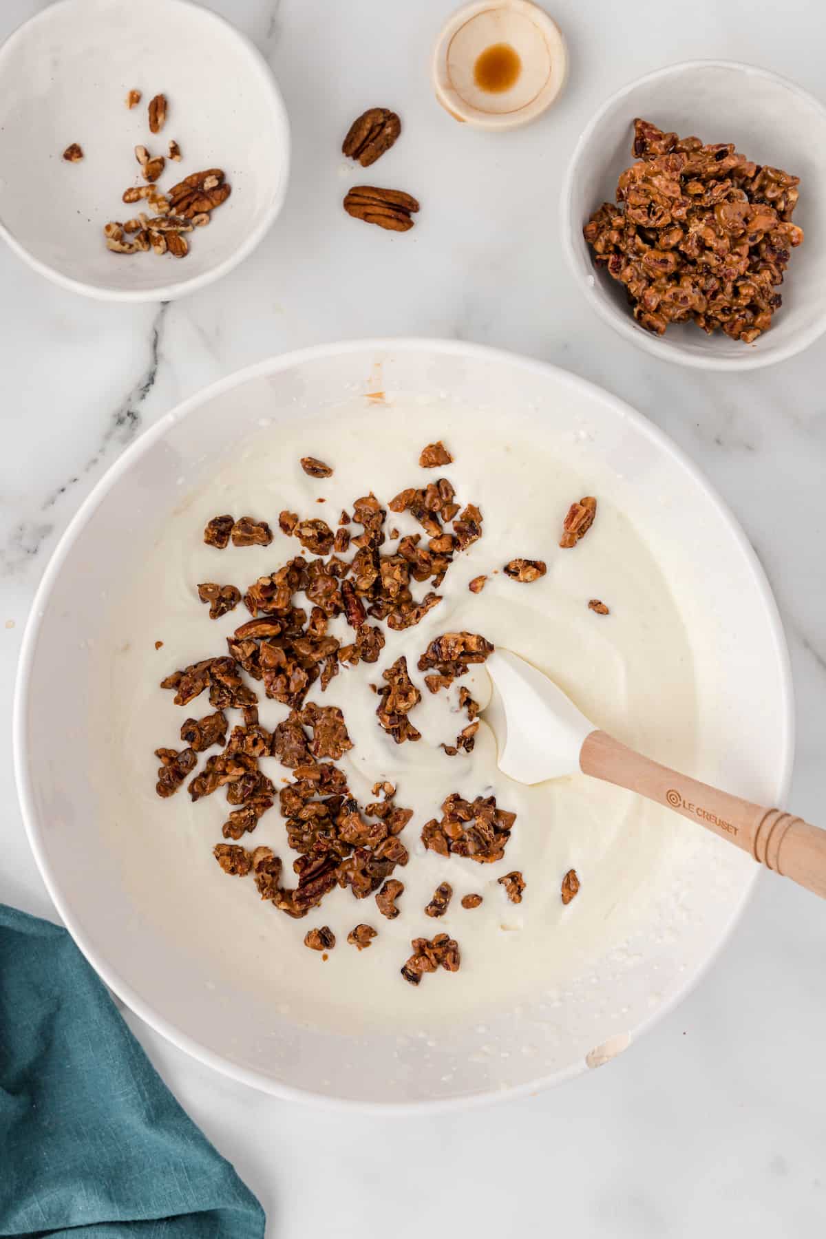 mix in the buttered pecans with the whipped cream