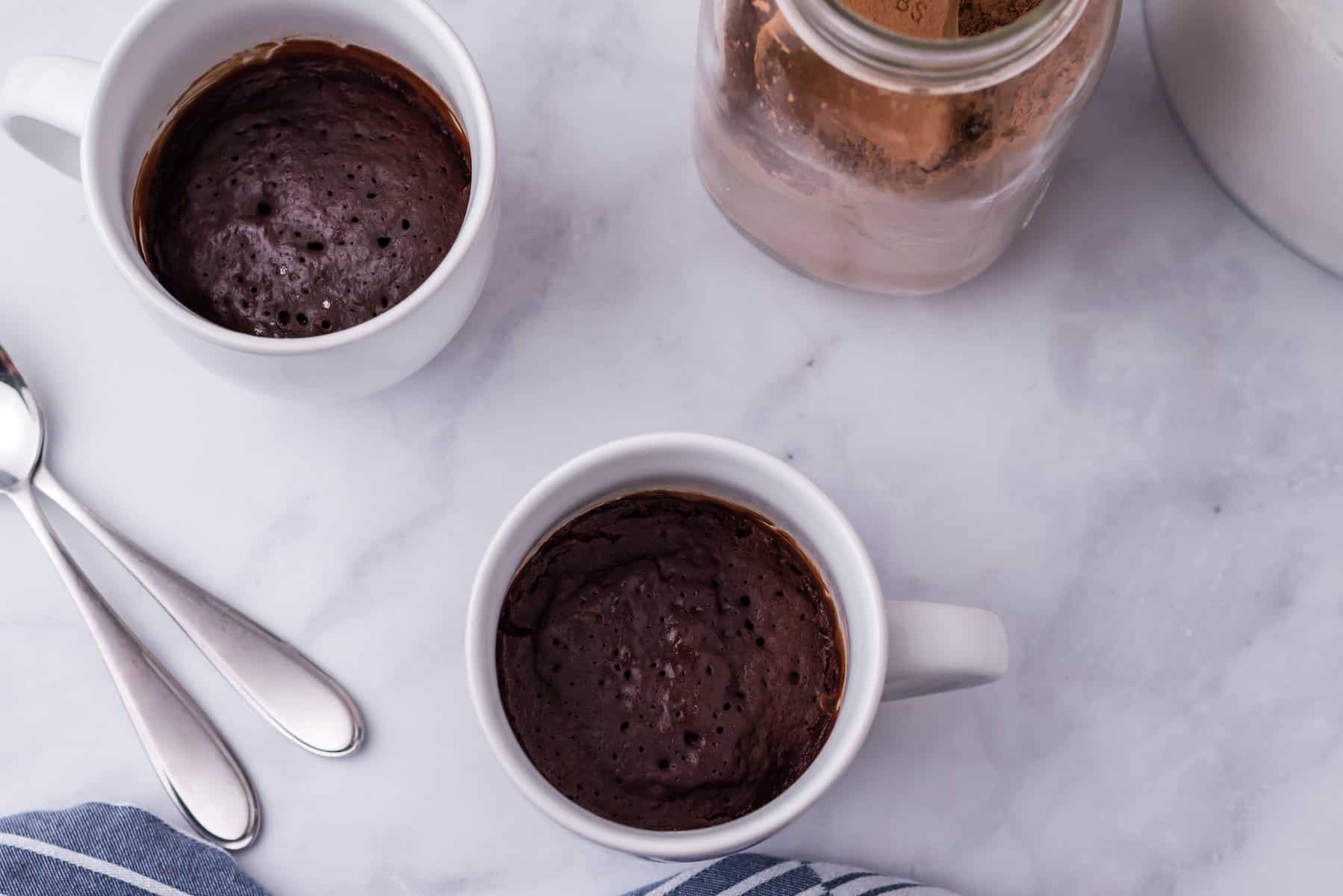 mug brownies just out of the microwave