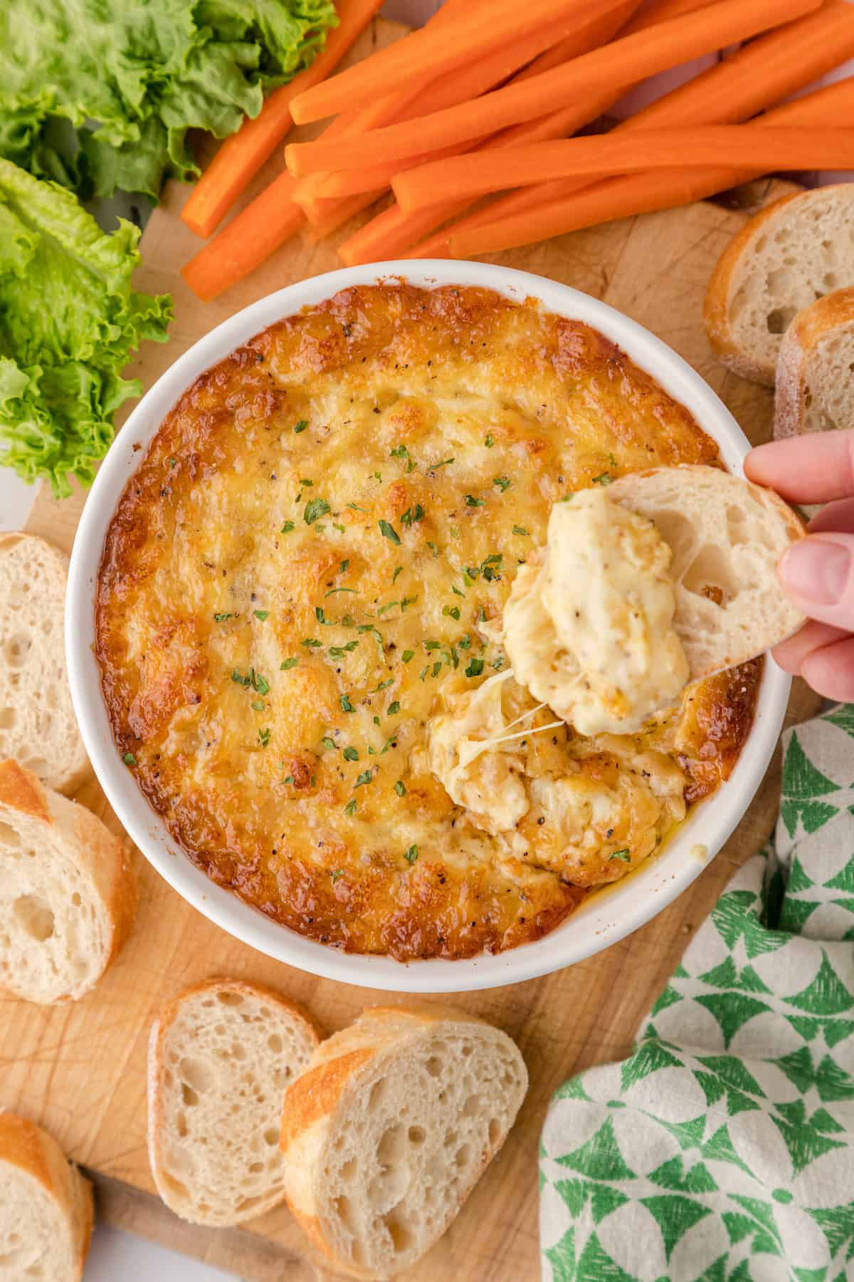 hot onion dip with a crostini