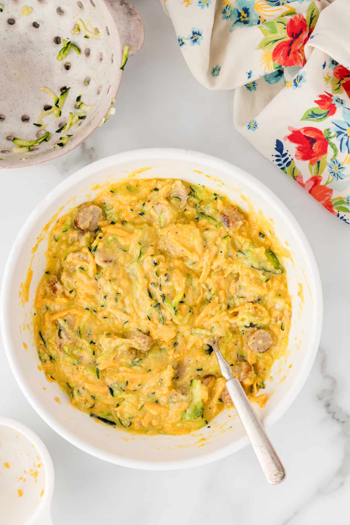 the egg, zucchini, and sausage mixture