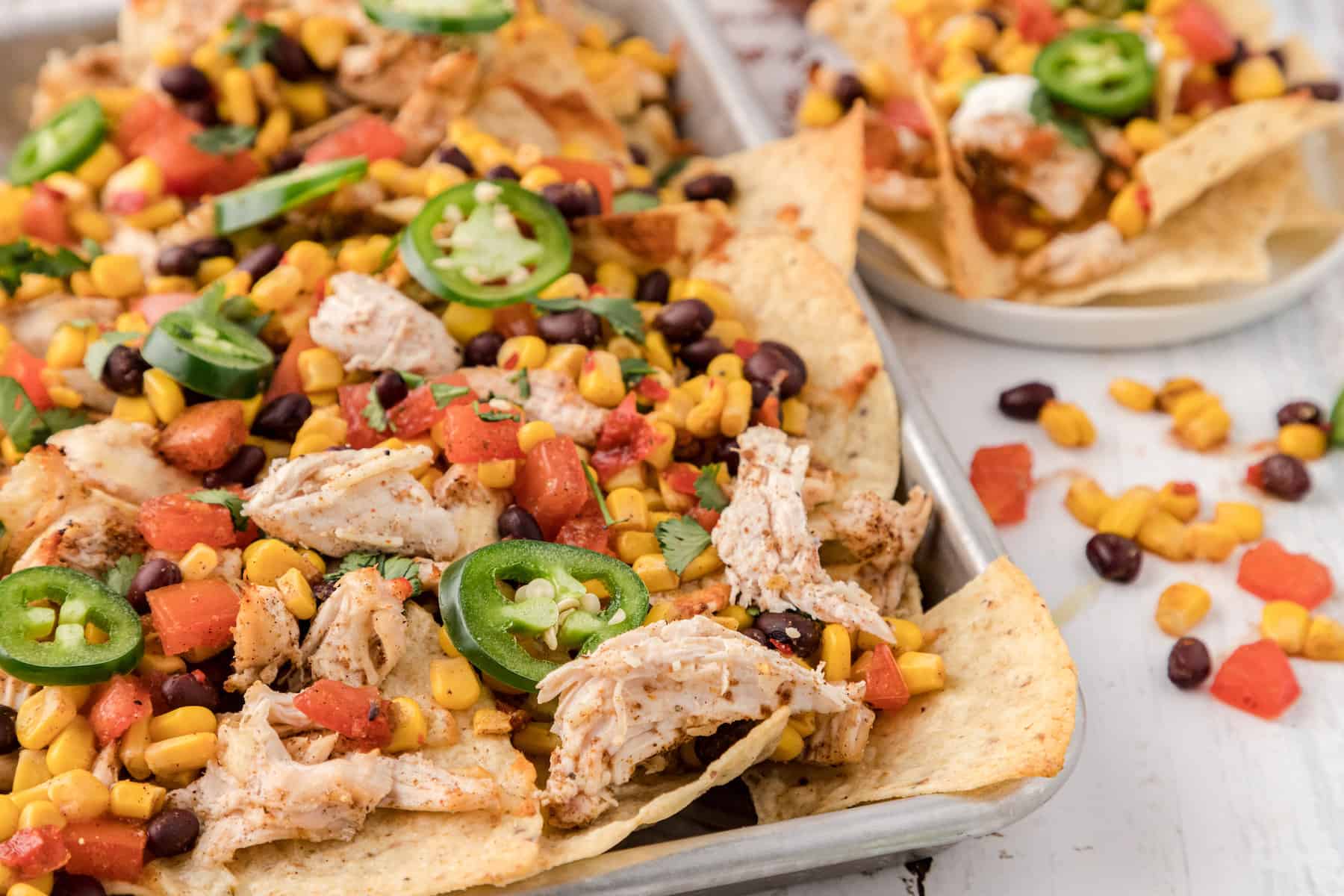 Jamaican jerk chicken sheet pan nachos