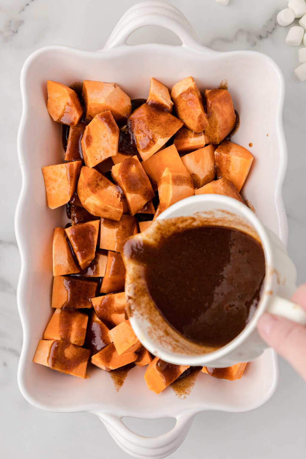 Homemade Candied Sweet Potatoes with Orange Juice and Marshmallows