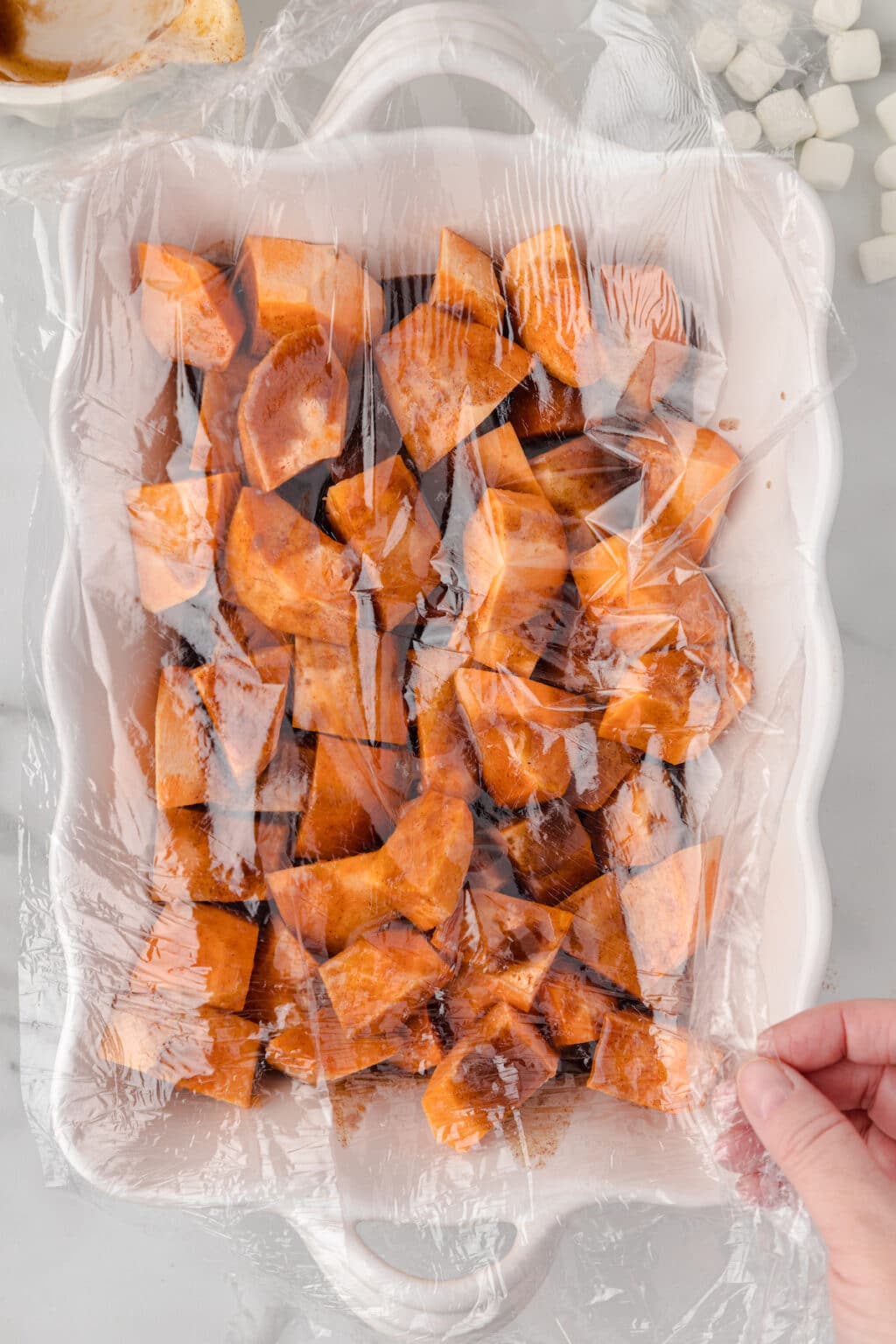 Homemade Candied Sweet Potatoes with Orange Juice and Marshmallows