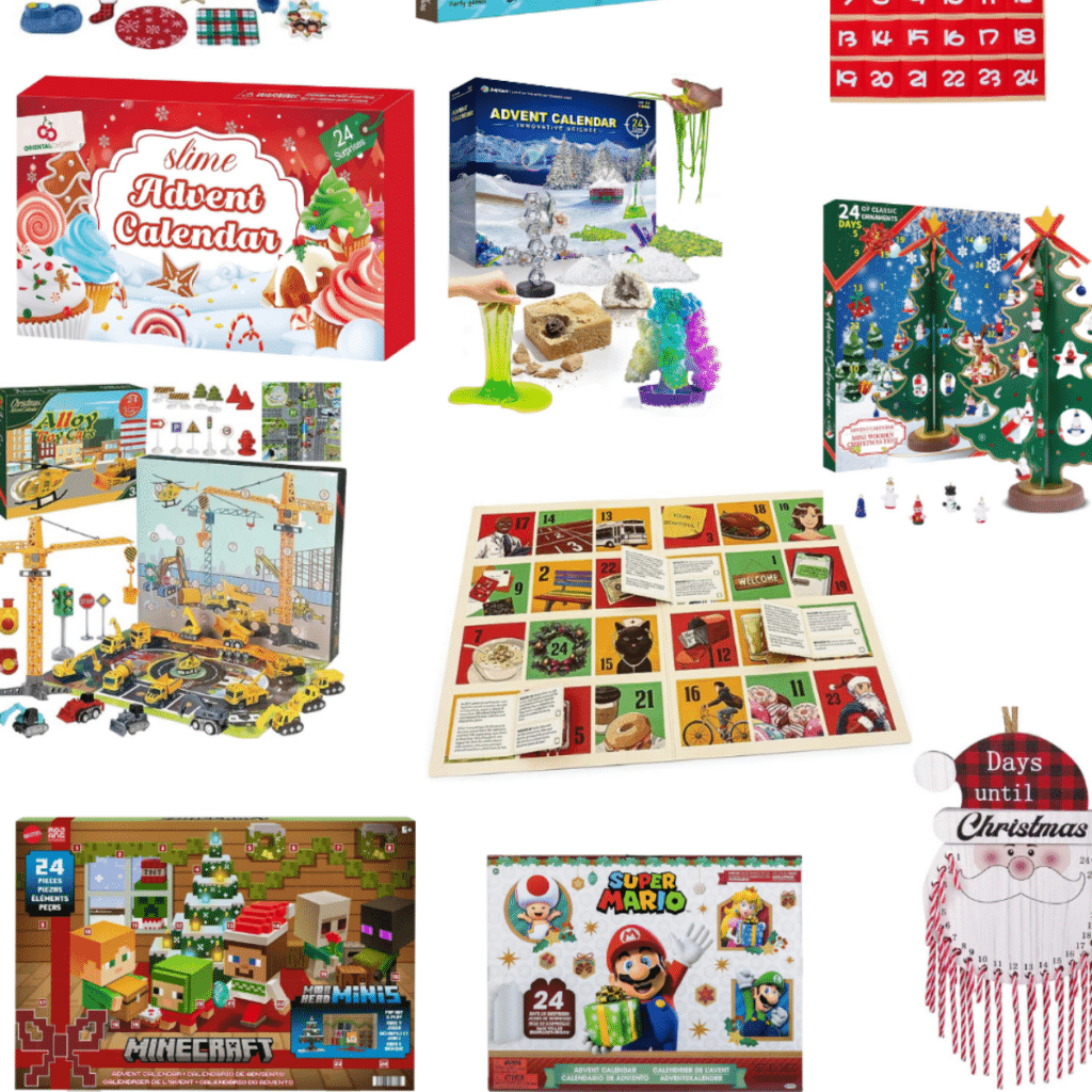 a collage of advent calendars