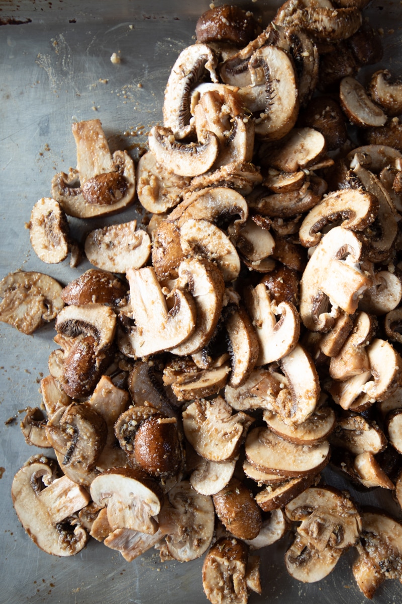 toss the sliced mushrooms in the sauce