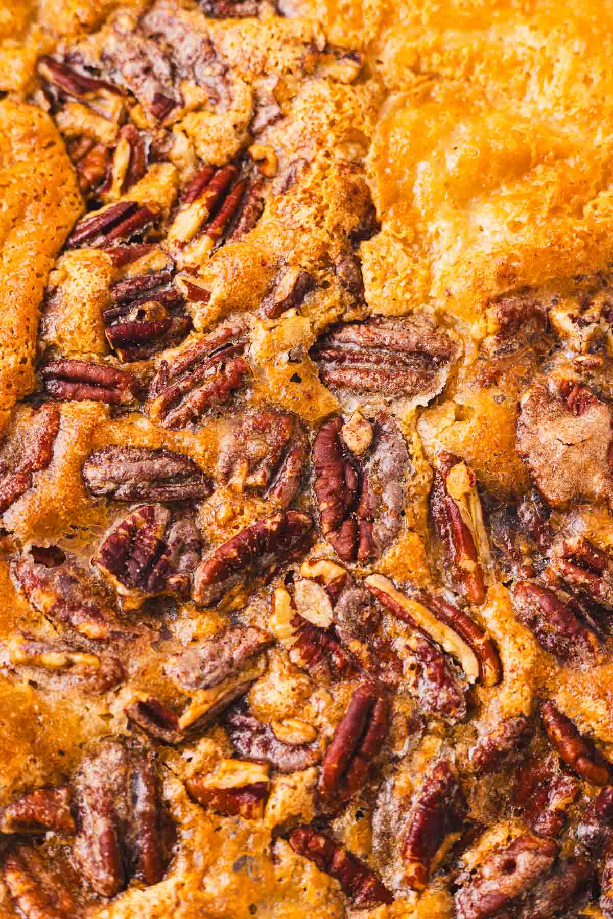 a close up of pecan pie cobbler