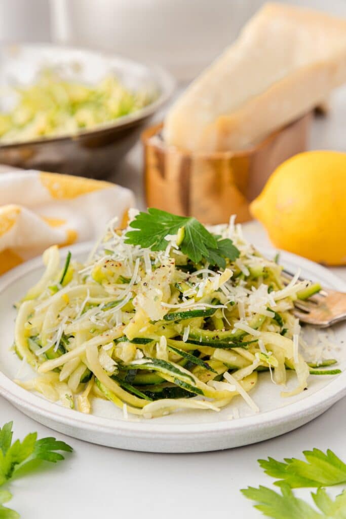 Lemon Zucchini Noodles with Garlic & Parmesan