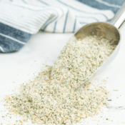 a close up of The Best Homemade Ranch Dressing Dry Mix in a silver scoop
