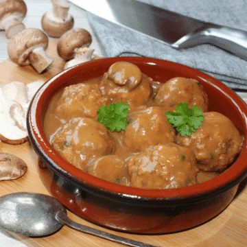 Italian meatballs in a golden mushroom sauce