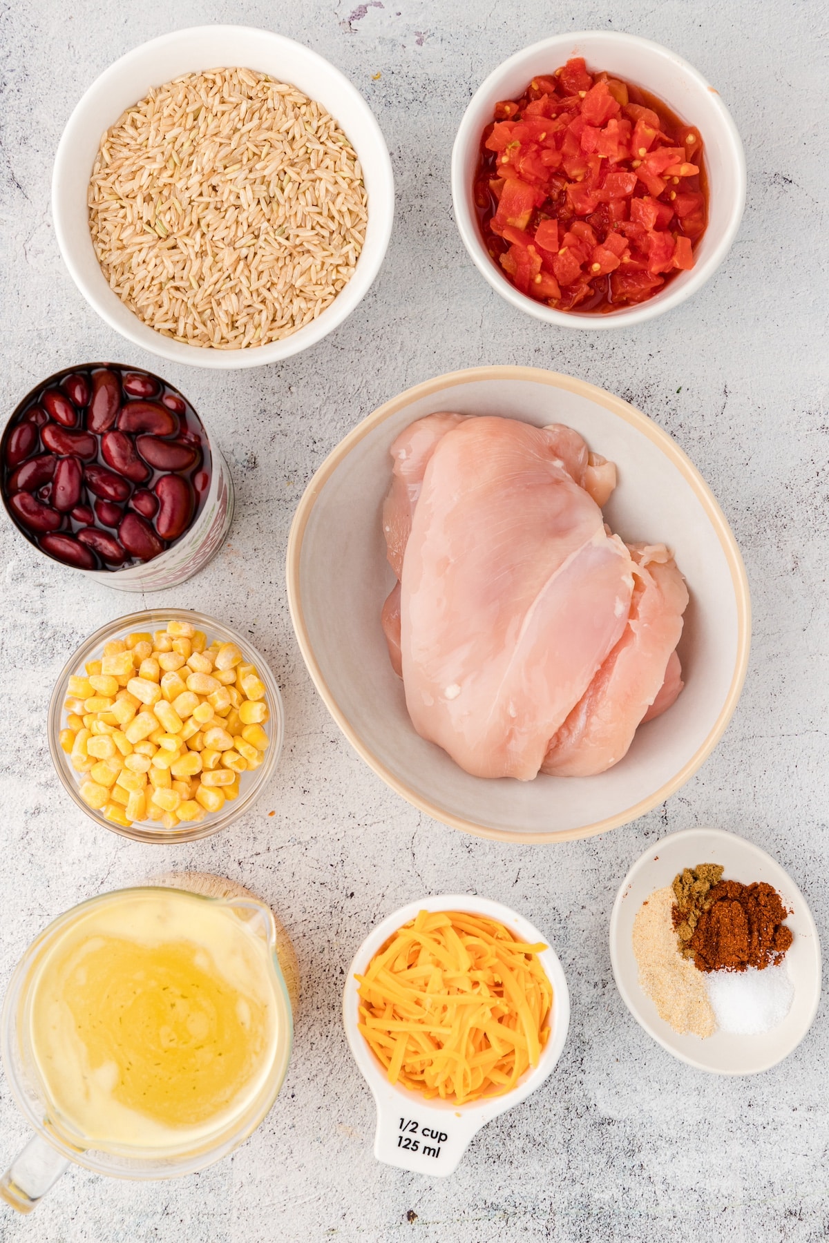 Instant Pot cheesy chicken and rice ingredients