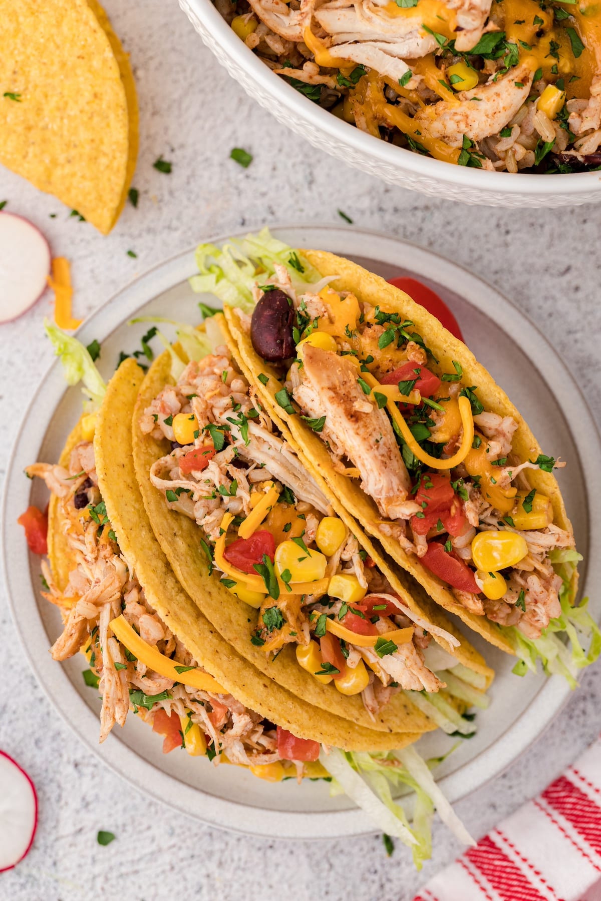 Instant Pot cheesy chicken and rice tacos