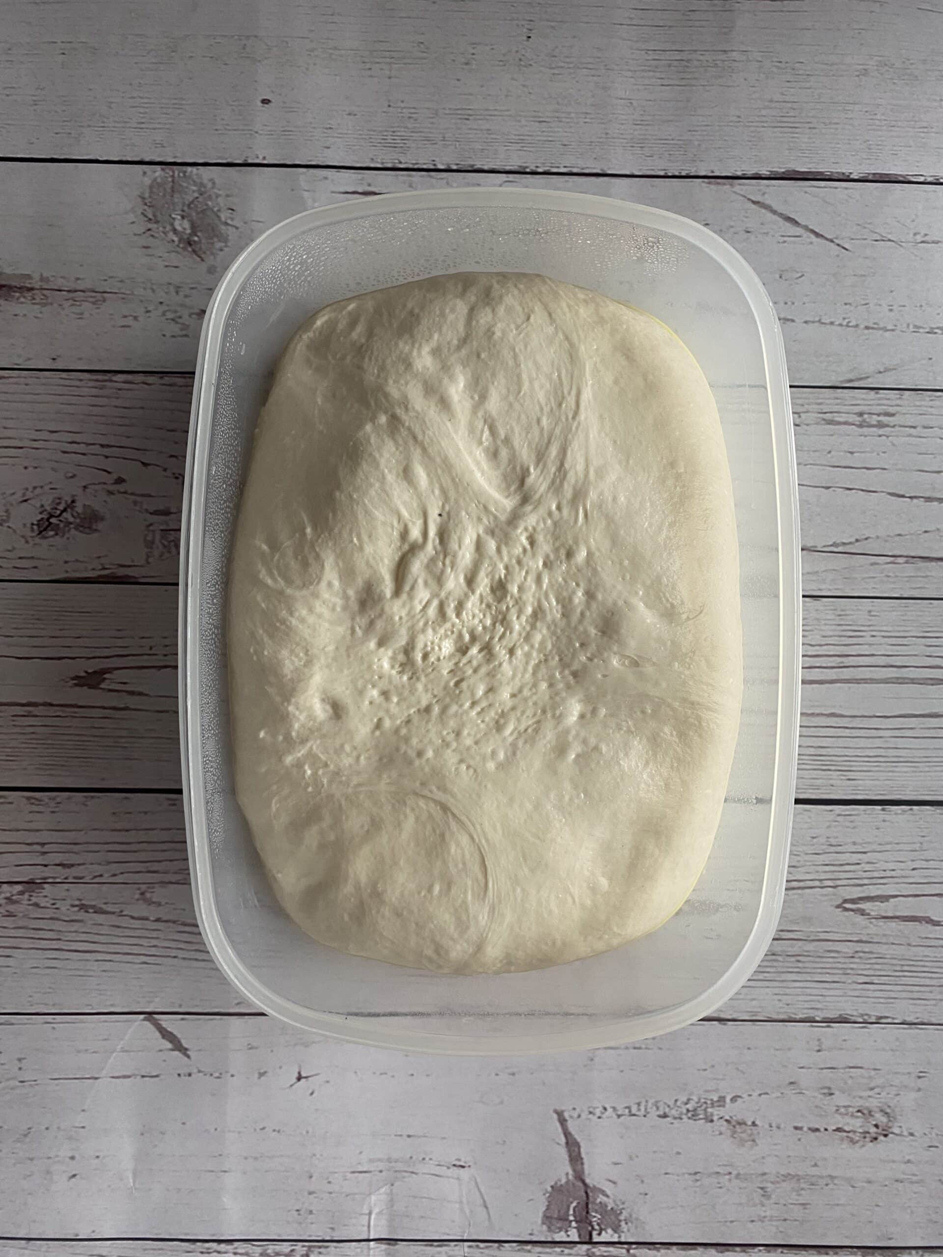 sourdough pizza dough after rising