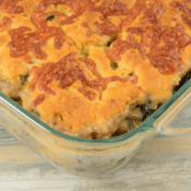 Jalapeño Chicken Corn Bake in a glass baking dish